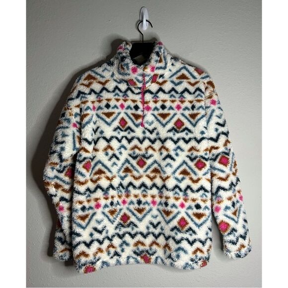 Eddie Bauer Aztec Print 1/4 Zip Sherpa Pullover Size L - Picture 1 of 10